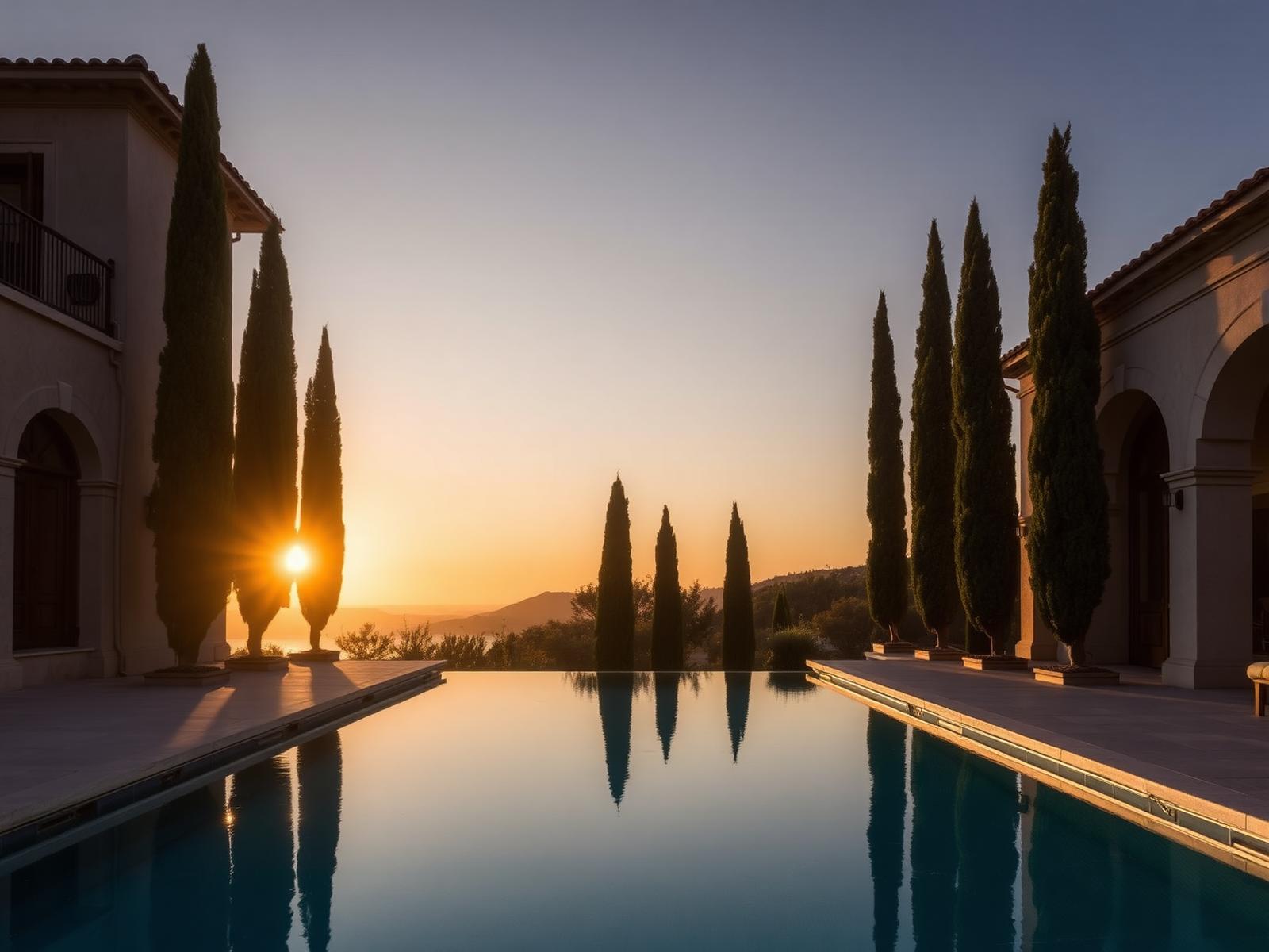 Luxury Mediterranean villa at golden hour